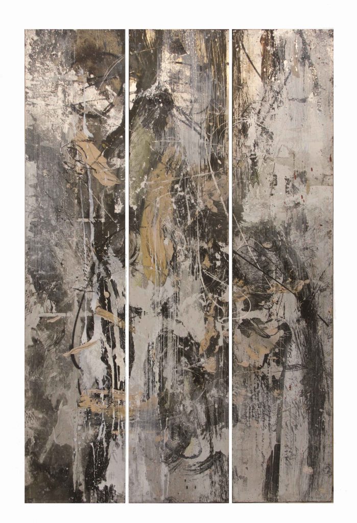 Somnis i terretremols (Tríptic), 2018. 230cm x 150cm. Técnica pintures sobre alumini